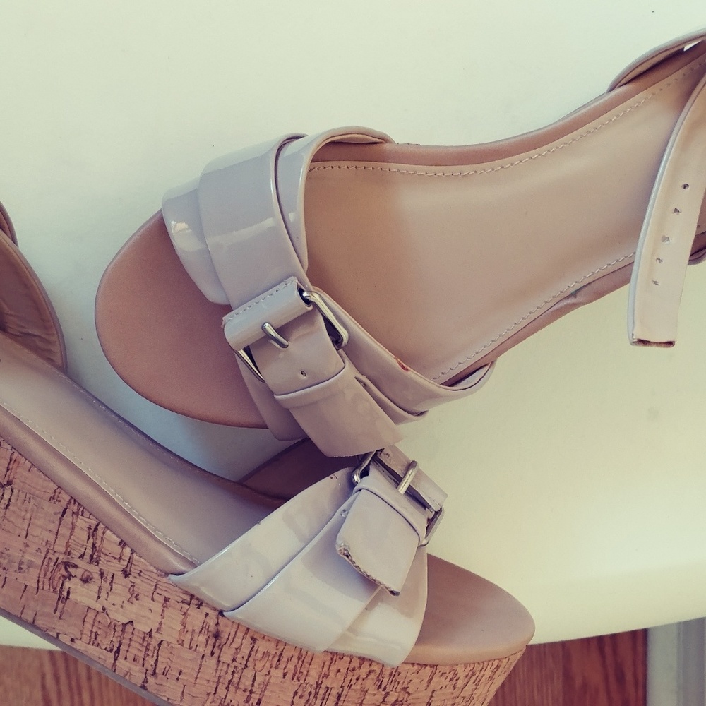 Beige Cork Wedge Heel Sandals